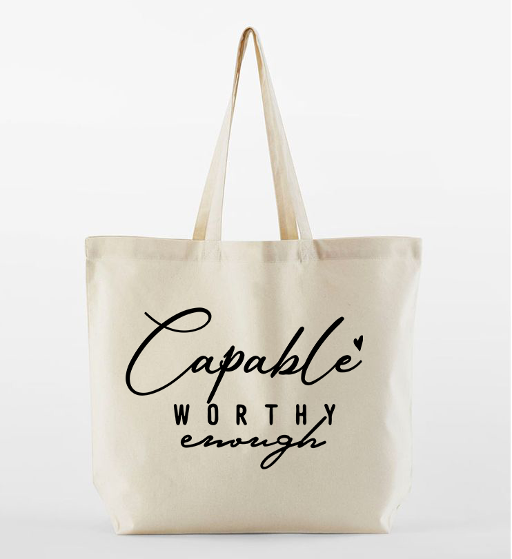 Beige Premium Inspirational Quote Tote Bag – Customisable image 0