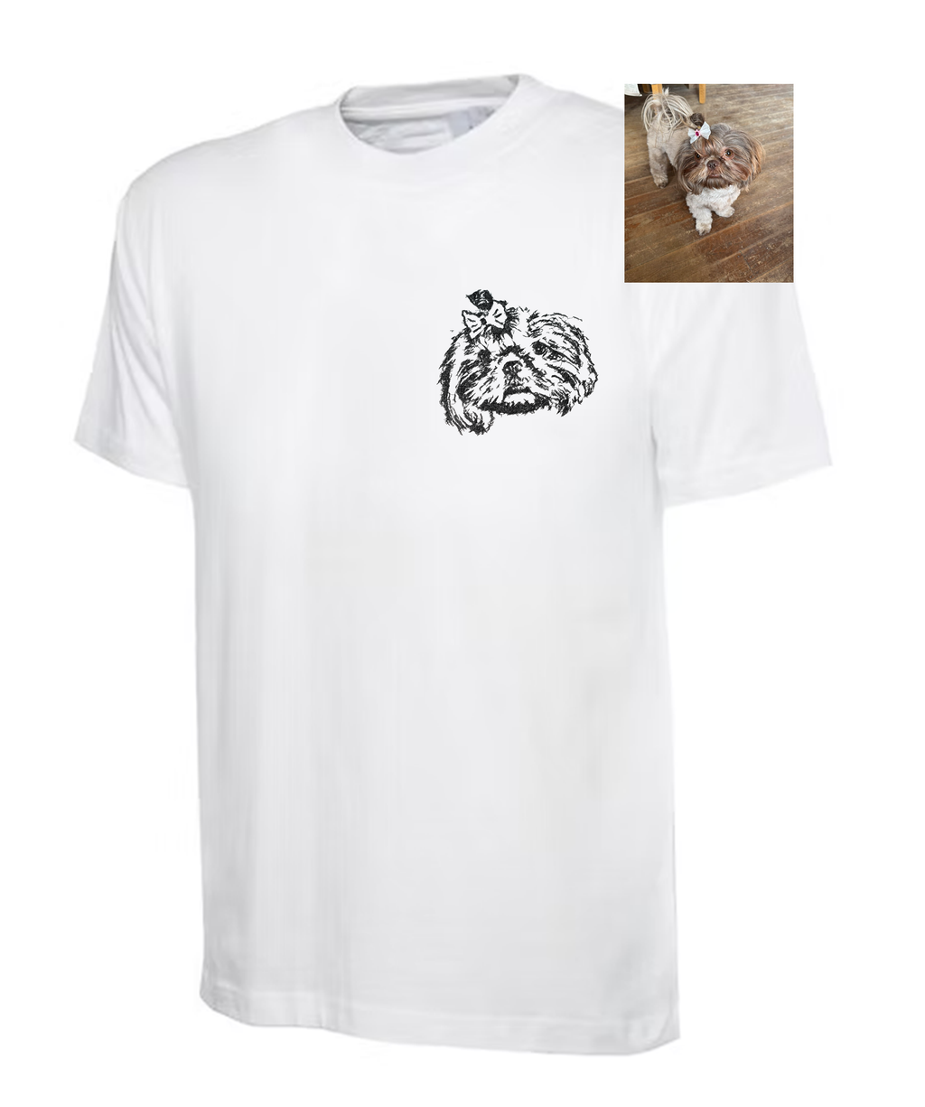 Custom Pet Portrait Embroidered T-Shirt